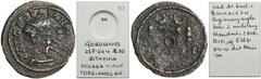 ANCIENT COINS Roman Provincial, Bithynia, Nicaea, Gordianus III, AE, Assarion - destruct, ex. AwianowiczSpecimen from the collection of prof. Bartosz Awianowicz.Roman ProvincialBithynia, Nicaea, Gordi