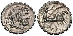 ANCIENT COINS Roman Republic, Q. Antonius Balbus, Denarius serratus - BEAUTIFULMint state.Roman RepublicQ. Antonius Balbus, Denar serratus 83-82 BC, Rome mint Obverse: laureate head of Jupiter right, 