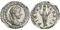 ANCIENT COINS Roman Imperial, Gordian III, Denarius - NGC MSSpecimen with intense mint luster.Coin received high grade in the NGC, 5/5 for the strike and for the surface 4/5. Roman ImperialGordian III
