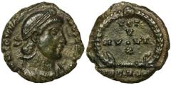 ANCIENT COINS Roman Imperial, Jovian, FollisRoman ImperialJovian (363–364), Follis 363–364, Rome mintObverse: pearl diademed, draped and cuirassed bust rightD N IOVIANVS P F AVGReverse: VOT V MV•LT X 