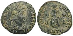 ANCIENT COINS Roman Imperial, Gratian, FollisRoman ImperialGratian (367-383), Follis 378-383, Antioch mintObverse: pearl diademed, draped, cuirassed bust rightD N GRATIANVS P F AVGReverse: Roma seated