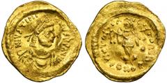 ANCIENT COINS Byzantine Empire, Justinian I, TremissisByzantine Empire Justinian I (527–565), Tremissis, Constantinople mint Obverse: the bust of the emperor straight ahead D N IVSTINIANVS P P AVG Rev