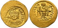 ANCIENT COINS Byzantine Empire, Mauricius Tiberius, SolidusBeautifully preserved mint specimen. Byzantine Empire Mauricius Tiberius (582-602), Solidus, Constantinople mintObverse: bust of Emperor with