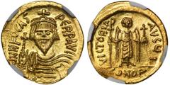 ANCIENT COINS Byzantine Empire, Focas, Solidus - NGC MSBeautifully preserved Focas solidus.Spcimen with intense mint luster. Coin received maximum note 5/5 for the strike in the NGC grading and 4/5 fo