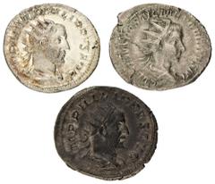 Foreign coins Roman Empire. Phillippus I Arabs & Hostilianus. Lot (3) Antonianus. ND (244 - 251 AD). F / VF. RIC 3, RIC 19 & RIC 180.