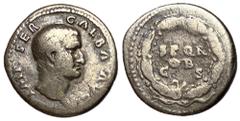 Roman Imperial Coins Galba, 68 - 69 AD Silver Denarius, Rome Mint, 19mm, 3.04 grams Obverse: IMP SER GALBA AVG, Bare head of Galba right. Reverse: SPQR OB C S in three lines. RIC 167 View a video of t