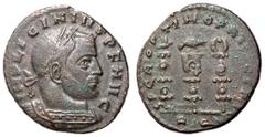 Roman Imperial Coins Licinius I, 308 - 324 AD AE Follis, Rome Mint, 22mm, 3.98 grams Obverse: IMP LICINIVS P F AVG, Laureate, draped and cuirassed bust of Licinius right. Reverse: S P Q R OPTIMO PRINC