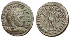 Roman Imperial Coins Licinius I, 308 - 324 AD AE Follis, Rome Mint, 21mm, 3.23 grams Obverse: IMP LICINIVS P F AVG, Laureate head of Licinius right. Reverse: SOLI INVICTO COMITI, Sol standing left wit