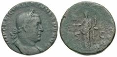 Roman Imperial Valerian I, 253 - 260 ADrnAE Sestertius, Rome Mint, 26mm, 14.70 gramsrnObverse: IMP C LIC VALERIANVS P F AVG, Laureate and cuirassed bust of Valerian right.rnReverse: LIBERALITAS AVGG I