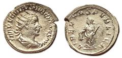 Roman Coins Trebonianus Gallus, 251 - 253 AD Silver Antoninianus, Rome Mint, 23mm, 3.52 grams Obverse: IMP CAEASAR C VIB TRB GALLVS AVG, Radiate, draped and cuirassed bust of Trebonianus right. Revers