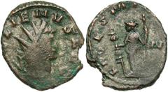 Roman Coins Gallienus, 253 - 268 AD AE Antoninianus, Rome Mint, 20mm, 2.09 grams Obverse: GALLIENVS AVG, Radiate head of Gallienus right. Reverse: FIDES MILITVM, Fides standing left holding standard a