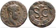 Roman Coins Macrinus, 217 - 218 AD AE17, Syria, Seleucis & Pieria, Antoch Mint, 4.41 grams Obverse: Laureate head of Macrinus right. Reverse: Large S C, D and star above, E below, all within wreath. M