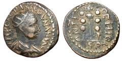 Roman Coins Volusian, 251 - 253 AD AE21, Pisidia, Antioch Mint, 4.11 grams Obverse: IMP CAE R ASLL OVNAHI AC, Radiate draped and cuirassed bust of Volusian right. Reverse: ANTI OCHIO L, Legionary eagl