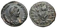 Roman Coins Valentinian II, 375 - 392 AD AE Follis, Antioch Mint, 19mm, 1.87 grams Obverse: D N VALENTINIANVS P F AVG, Diademed, draped and cuirassed bust of Valentinian right. Reverse: VRBS ROMA, Rom