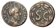 Roman Imperial Coins Macrinus, 217 - 218 AD AE As, Syria, Seleucis & Pieria, Antioch Mint, 19mm, 5.65 grams Obverse: Laureate head of Macrinus right. Reverse: Large S C within laurel wreath composed o