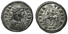 Roman Coins Probus, 276 - 282 AD AE Antoninianus, Rome Mint, 23mm, 4.61 grams Obverse: IMP PROBVS AVG, Radiate and cuirassed bust of Probus right. Reverse: ADVENTVS AVG, Probus on horseback left raisi