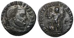 Roman Coins Licinius I, 308 - 324 AD AE Follis, Antioch Mint, 21mm, 3.17 grams Obverse: IMP C VAL LIC LICINIVS P F AVG, Laureate head of Licinius right. Reverse: IOVI CONSERVATORI AVGG NN, Jupiter sta