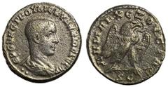 Roman Coins Herennius Etruscus, as Caesar, 249 - 251 AD Billon Tetradrachm, Seleucis & Pieria, Antioch Mint, 26mm, 12.14 grams Obverse: Draped bust of Herennius left, two pellets below. Reverse: Eagle