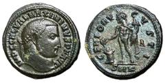 Roman Coins Galerius, 305 - 311 AD AE Follis, Cyzicus Mint, 22mm, 5.41 grams Obverse: IMP C GAL VAL MAXIMIANVS P F AVG, Laureate head of Galerius right. Reverse: GENIO AVGVSTI, Genius standing left wi