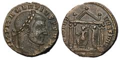Roman Coins Maxentius, 306 - 312 AD AE Follis, Ticinum Mint, 24mm, 7.99 grams Obverse: IMP C MAXENTIVS P F AVG, Laureate head of Maxentius right. Reverse: CONSERV VRB SVAE, Roma seated left in tetrast