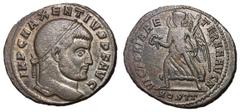 Roman Coins Maxentius, 306 - 312 AD AE Follis, Ostia Mint, 26mm, 5.93 grams Obverse: IMP C MAXENTIVS P F AVG, Laureate head of Maxentius right. Reverse: VICTORIA AETERNA AVG N, Victory advancing left 
