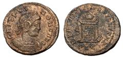 Roman Coins Crispus, 316 - 326 AD AE Follis, Lugdunum Mint, 19mm, 2.90 grams Obverse: CRISPVS NOB C, Laureate and cuirassed bust of Crispus right. Reverse: BEATA TRANQVILLITAS, Globe set upon altar in