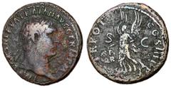 Roman Coins Trajan, 98 - 117 AD AE As, Rome Mint, 29mm, 10.71 grams Obverse: IMP CAES NERVA TRAIAN AVG GERM P M, Laureate head of Trajan right. Reverse: TR POT COS IIII S C, Victory flying left holdin