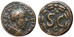 Roman Coins Macrinus, 217 - 218 AD AE As, Seleucis & Pieria, Antioch Mint, 19mm, 5.65 grams Obverse: Laureate, draped and cuirassed bust of Macrinus right. Reverse: Large S C within laurel wreath comp