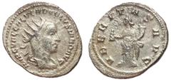 Roman Coins Volusian, 251 - 253 AD Silver Antoninianus, Antioch Mint, 24mm, 3.56 grams Obverse: IMP C V AF GAL VEND VOLVSIANO AVG, Radiate, draped and cuirassed bust of Volusian right, three pellets b