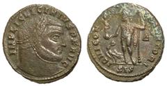 Roman Coins Licinius I, 308 - 324 AD AE Follis, Siscia Mint, 21mm, 3.88 grams Obverse: IMP LICIN LICINIVS P F AVG, Laureate head of Licinius right. Reverse: IOVI CONSERVATORI, Jupiter standing left wi