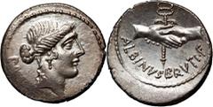 Ancient Roman Republic, D. Iunius Brutus Albinus 48 BC, Denar, RomeWeight 3,64 g, 18 mm. Beautiful coin.Minted by Decymius Junius Brutus Albinus, a relative of Marcus Junius Brutus' second cousin. He 