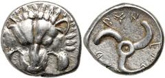Ancient Greece, Lycia, Pericles, 1/3 Stater c. 380-360 BCWeight 2,79 g, 13-15 mm.Waga 2,79 g, 13-15 mm. Ładna moneta, delikatny połysk, lekko niecentryczna. Awers: skalp z głowy lwa na wprost, rewers: