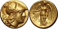 Ancient Greece, Macedonia, Alexander III the Great, 336-323 BC, Stater, AmphipolisGold 8,55 g, 17 mm. One of the most iconic Greek gold coins of the Hellenistic period. Monogram and crescent to outer 