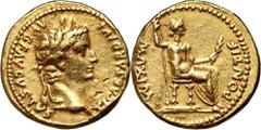 Ancient Roman Empire, Tiberius 14-37, Aureus, LugdunumGold 7,81 g, 19 mm. Scarce aureus of Tiberius in the biblical 'Tribute Penny' type. Well-preserved relief details, a lot of shine in the backgroun
