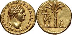 Ancient Roman Empire, Titus 79-81, Aureus, Rome, unlistedWeight 7,41 g, 17 mm. A coin from the 'Judaea Capta' series.Złoto 7,41 g, 17 mm. Emisja zaliczana do serii 'Judaea Capta'. Awers: IMP TITVS CAE