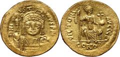 Ancient Byzantine Empire, Justin II 565-578, Solidus, ConstantinopleGold 4,49 g, 20 mm. Solidus struck in the years 565-567 AD at the mint in Constantinople or in Thessalonica.Złoto 4,49 g, 20 mm. Sol