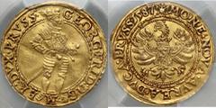 Monety historycznie związane z Polską Germany, Prussia, George Frederick, ducat 1587, Königsberg (Kaliningrad)Gold. Scarce.Złoto. Rzadki dukat. Drugi rocznik dukatów Jerzego Fryderyka emitowanych w me