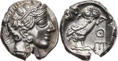 Ancient Greece, Attica, Tetradrachm, after 449 BC, Athens Grecja, Attyka, tetradrachma, po 449 roku p.n.e., Ateny Weight 16,97 g, 25 mm. Flan defects. Attractive coin. Waga 16,97 g, 25 mm. Mennicze pę