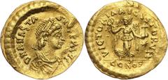 Ancient Byzantine Empire, Anastasius I 491-518, Tremissis, Constantinople Bizancjum, Anastazjusz 491-518, tremissis, Konstantynopol Gold 1,36 g, 15 mm. Złoto 1,36 g, 15 mm. Grade: VF+ Diameter: 15.00 