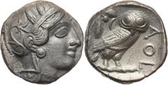 Ancient Greece, Attica, Tetradrachm, after 449 BC, Athens Grecja, Attyka, tetradrachma, po 449 roku p.n.e., Ateny Weight 16,74 g, 24 mm. Waga 16,74 g, 24 mm. Dość centrycznie wybita. Grade: VF+ Litera