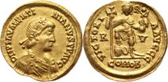 Ancient Roman Empire, Valentinian III 425-455, solidus, Ravenna Cesarstwo Rzymskie, Walentynian III 425-455, solidus, Rawenna Gold 4,43 g, 21 mm. Złoto 4,43 g, 21 mm. Grade: VF+ Reference: RIC 2010