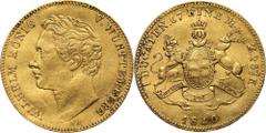 Germany Germany, Wurttemberg, Wilhelm I, Ducat 1840 AD Niemcy, Wirtembergia, Wilhelm I, dukat 1840 AD Gold 3,47 g. Slightly bent. Złoto 3,47 g; lekko gięty. Grade: VF Reference: Friedberg 3611, Jaeger
