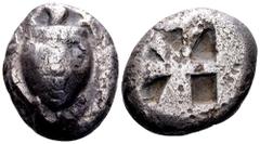 The Lundahl collection (1955-1995) Aegina, Aegina. Ca. 480-457 BC. AR stater, 11.79 g. Sea turtle / skew pattern within incuse square. Milbank, pl. 1, 13. Scratches on obverse. Very fine.