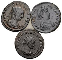 Lots Roman Imperial 3 Æ coins: Tacitus, Diocletian, Theodosius I. Very Fine or better. SOLD AS IS. NO RETURN