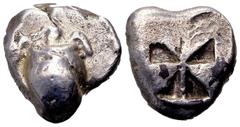 The Lundahl collection (1955-1995) Aegina, Aegina. Ca. 510-490 BC. AR stater, 11.95 g. Sea turtle, with collar and an almost smooth carapace / skew pattern within incuse square. Milbank, pl. 1, 4. Ver