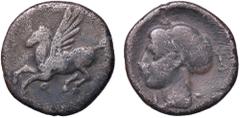 Greek coins GRECHE - SICILIA - Siracusa - Terza Repubblica (344-317 a.C.) - Dracma Mont. 5021; S. Ans. 511 (AG g. 2,49) Dracma di peso Corinzio di 3 litre qBB Withdrawn