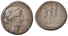 Roman Republic coins ROMANE REPUBBLICANE - JUNIA - L. Junius Brutus (54 a.C.) - Denario - Testa della Libertà a d. /R Il console L. Junius Brutus tra un araldo e due littori B. 31; Cr. 433/1 (AG g. 3,