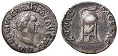 Roman Empire coins ROMANE IMPERIALI - Vitellio (69) - Denario - Testa laureata a d. /R Tripode sormontato da un delfino, all'interno un corvo C. 111; RIC R24 (AG g. 3,41) qSPL