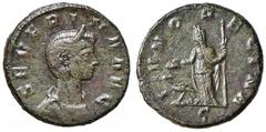 Roman Empire coins ROMANE IMPERIALI - Severina (moglie di Aureliano) - Asse - Busto drappeggiato e diademato a d. /R Giunone stante a s. con patera e scettro; ai suoi piedi un pavone C. 9; RIC 316/7 (