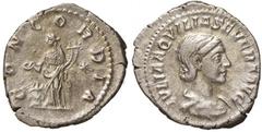 Roman Empire coins ROMANE IMPERIALI - Aquilia Severa (seconda moglie di Elagabalo) - Denario - Busto drappeggiato a d. /R La Concordia stante a s. con patera e doppia cornucopia, sacrificante presso u
